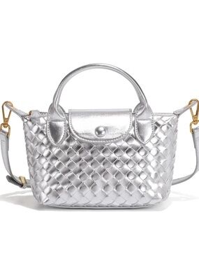 Silver Woven Mini Bag Metallic Y2K Party Club Statement Purse